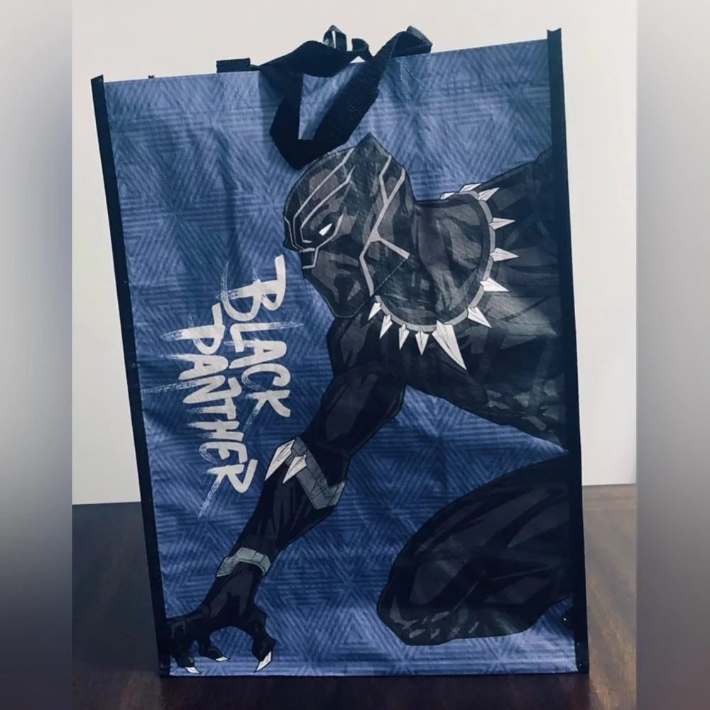Black Panther graphic Reusable bag  blue. 13.5in X 19in X 8in